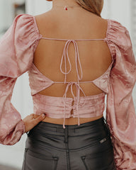 Shonta Satin Embossed Crop Blouse Oshnow