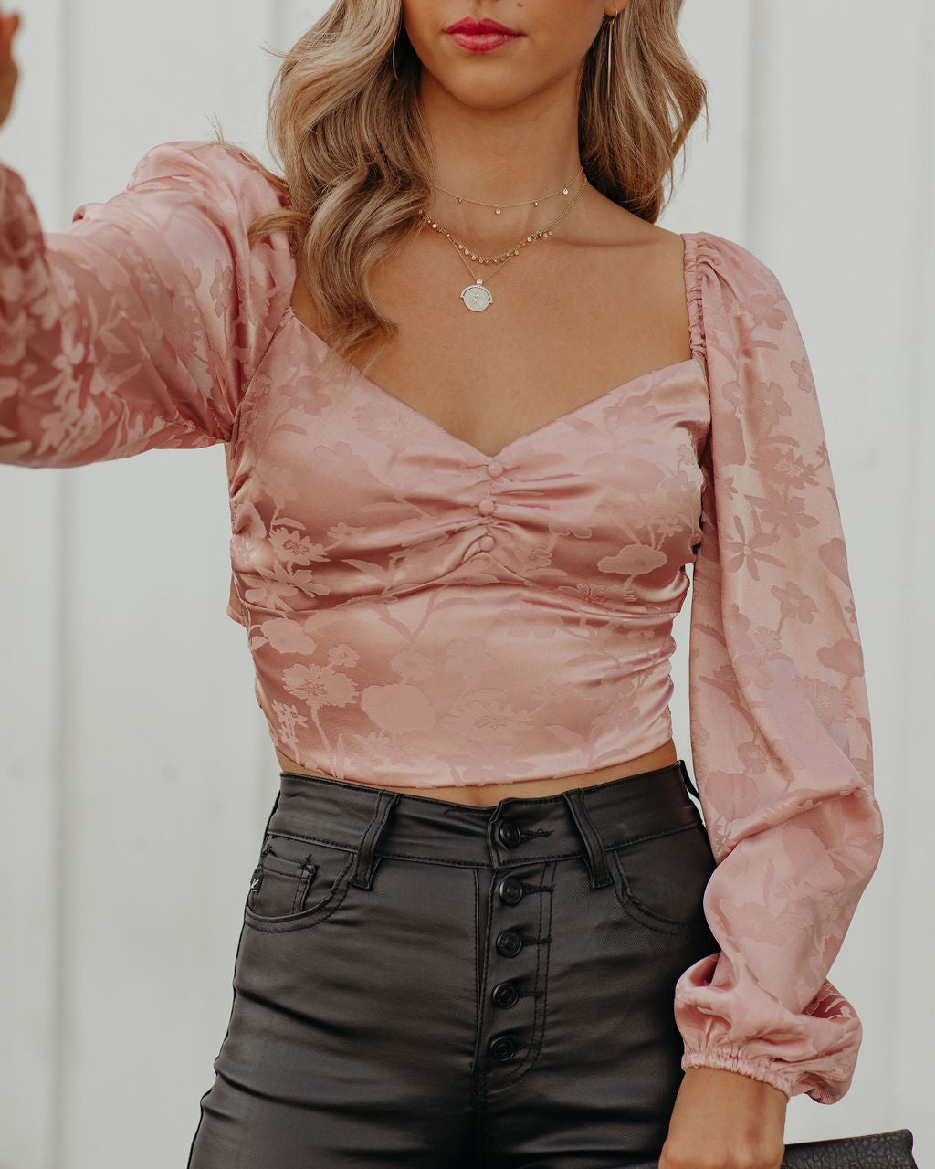 Shonta Satin Embossed Crop Blouse Oshnow