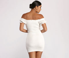 Show 'Em Off Shoulder Smocked Mini Dress Oshnow