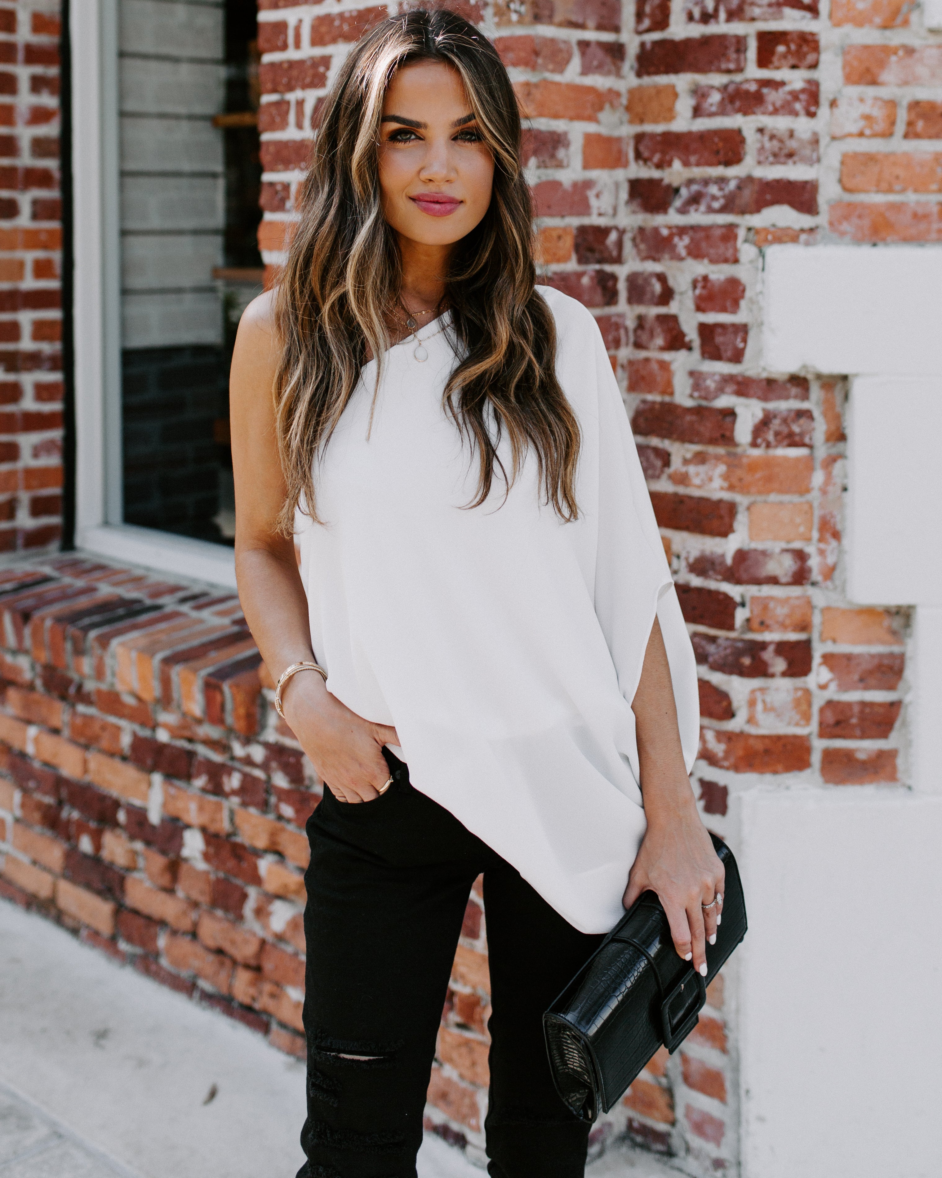 Shower With Love One Shoulder Blouse - White Oshnow