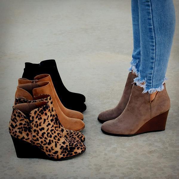 Side Slit Wedge Booties Oshnow