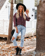 Sienna Cotton Blend Plaid Button Down Top Oshnow