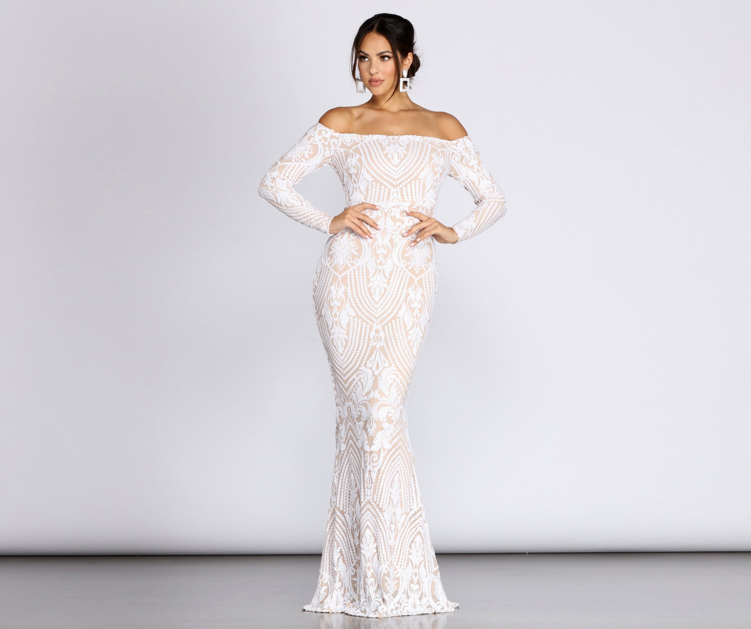 Sierra Sequin Off The Shoulder Formal Dress Oshnow