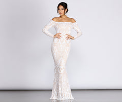 Sierra Sequin Off The Shoulder Formal Dress Oshnow