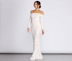 Sierra Sequin Off The Shoulder Formal Dress Oshnow