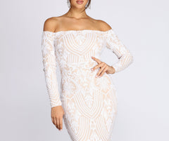 Sierra Sequin Off The Shoulder Formal Dress Oshnow