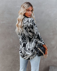 Silverton Satin Paisley Button Down Top - Black Oshnow
