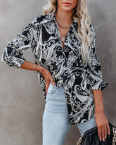 Silverton Satin Paisley Button Down Top - Black Oshnow