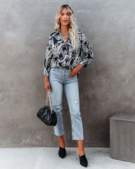 Silverton Satin Paisley Button Down Top - Black Oshnow
