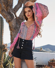 Simply Thriving Printed Shimmer Blouse - Coral Multi Oshnow