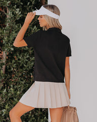 Sinclair Short Sleeve Button Down Polo Top - Black Oshnow