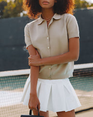 Sinclair Short Sleeve Button Down Polo Top - Taupe Oshnow