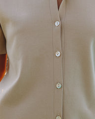 Sinclair Short Sleeve Button Down Polo Top - Taupe Oshnow