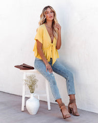 Sira Cotton Blend Tie Front Babydoll Top - Lemonade Oshnow
