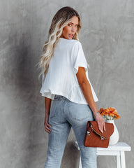 Sira Cotton Blend Tie Front Babydoll Top - White Oshnow