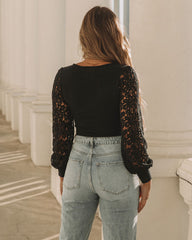 Sofie Crochet Sleeve Knit Bodysuit - Black Oshnow