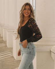 Sofie Crochet Sleeve Knit Bodysuit - Black Oshnow