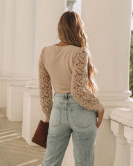 Sofie Crochet Sleeve Knit Bodysuit - Cream Oshnow