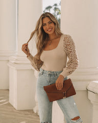 Sofie Crochet Sleeve Knit Bodysuit - Cream Oshnow