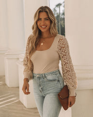 Sofie Crochet Sleeve Knit Bodysuit - Cream Oshnow