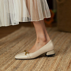 Soft Leather Metallic Buckle Low Heels Oshnow