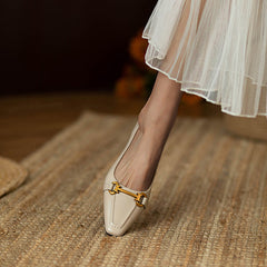 Soft Leather Metallic Buckle Low Heels Oshnow