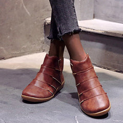 Solid Color Pull-On Lightweight Ankle Boots Oshnow