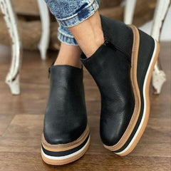 Solid Color Wedge Ankle Boots Oshnow