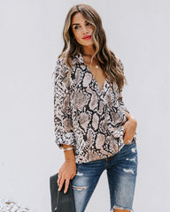 Solomon Collared Snake Print Surplice Blouse Oshnow