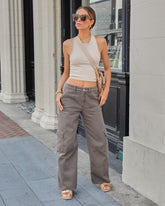 Something About Jane High Waisted Cargo Pants - Dark Taupe Oshnow
