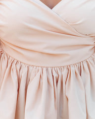 Soph Puff Sleeve Peplum Crop Top - Beige Oshnow