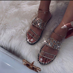 Sparkly Diamond Slip-On Flat Sandals Oshnow