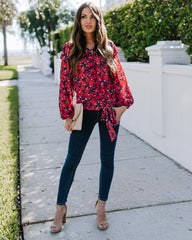 Special Delivery Floral Ruffle Tie Blouse Oshnow