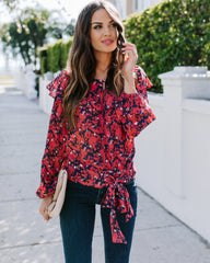 Special Delivery Floral Ruffle Tie Blouse Oshnow