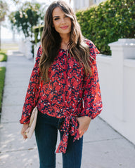 Special Delivery Floral Ruffle Tie Blouse Oshnow