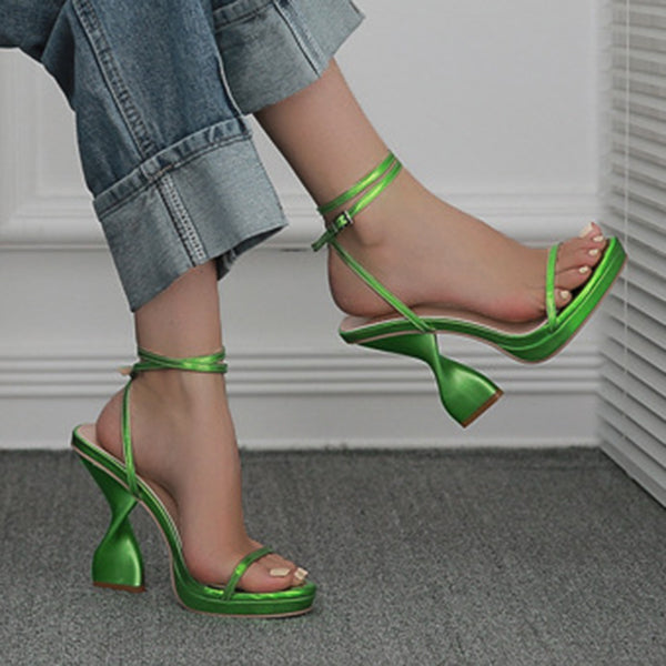 Spiral Heeled Ankle Straps Buckle Sandals Oshnow