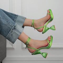 Spiral Heeled Ankle Straps Buckle Sandals Oshnow