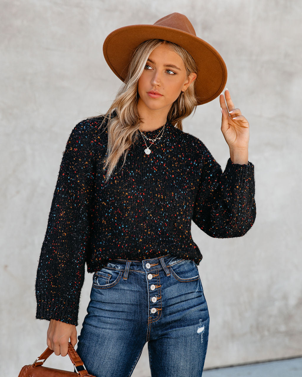 Splash Of Color Speckled Knit Sweater - Black Oshnow