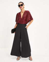 Spread The Cheer Wide Leg Pants - Black - SALE Oshnow