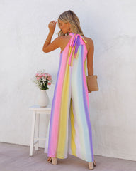 Springtime State Of Mind Striped Flowy Jumpsuit - Rainbow Oshnow