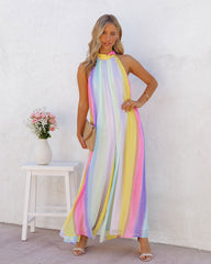 Springtime State Of Mind Striped Flowy Jumpsuit - Rainbow Oshnow