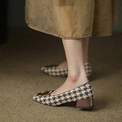 Square Toe Houndstooth Low Heels Oshnow