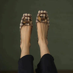 Square Toe Houndstooth Low Heels Oshnow
