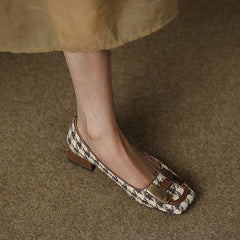 Square Toe Houndstooth Low Heels Oshnow