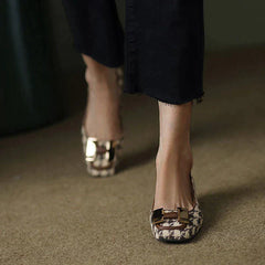 Square Toe Houndstooth Low Heels Oshnow