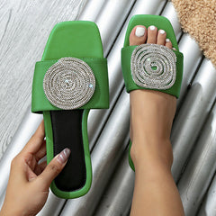 Square Toe Rhinestone Flat Slippers Oshnow