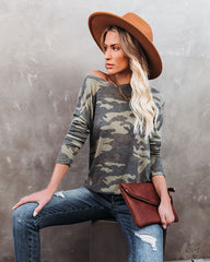 Stand For Something Camo Knit Top Oshnow