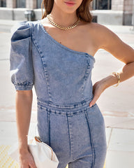 Stand Out Type One Shoulder Acid Wash Jumpsuit Oshnow