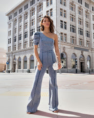 Stand Out Type One Shoulder Acid Wash Jumpsuit Oshnow