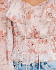Start Living Floral Smocked Ruffle Crop Blouse Oshnow